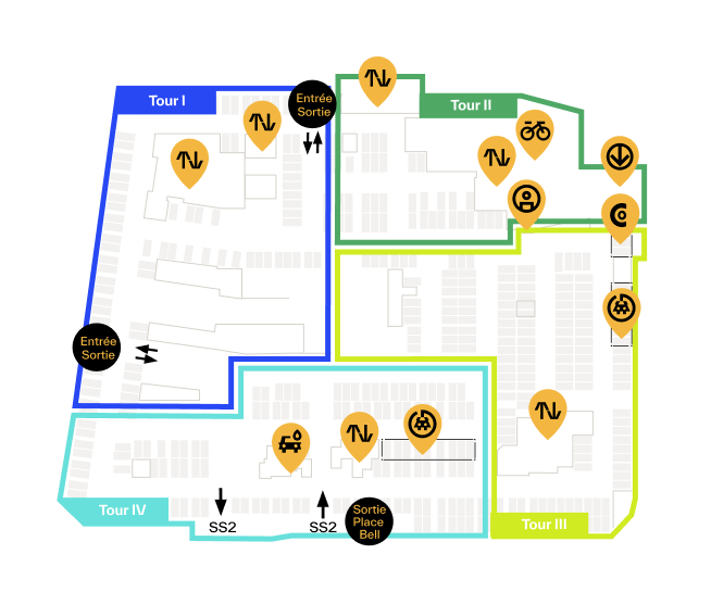 Map of the Espace Montmorency parking lot in Laval.