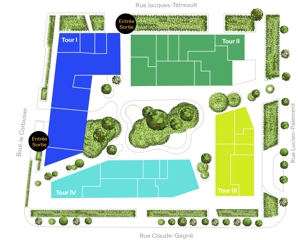 Map of the Espace Montmorency parking lot in Laval.